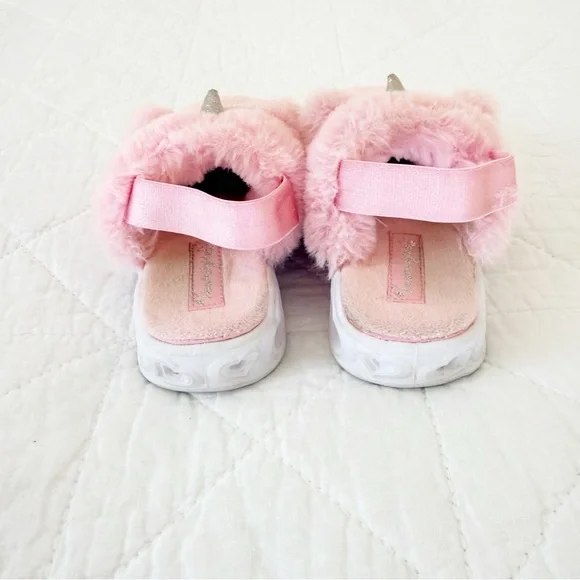 8 Toddlers Skechers Kids Pink Furry Unicorn Light Up Shoes - Picture 5 of 9